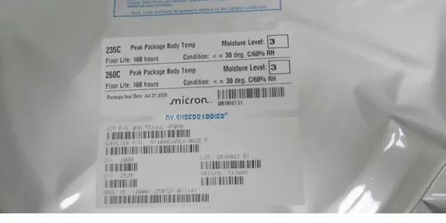 Authentic Micron label on silver moisture-barrier bag — real inventory we sold